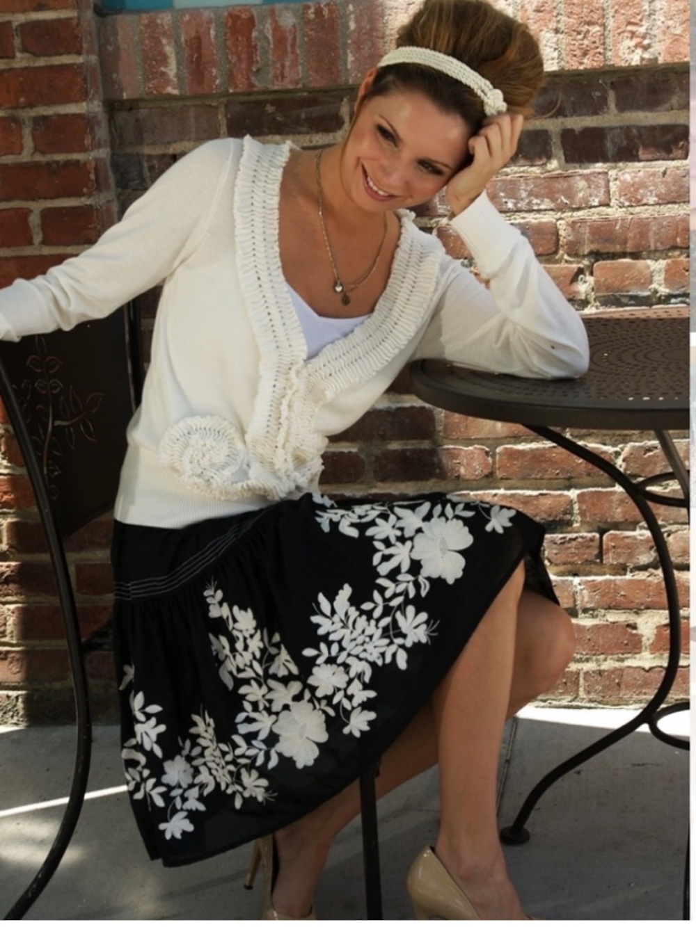 NWT Blue Tassel Black Silk and Cotton Embroidered Skirt Size Medium